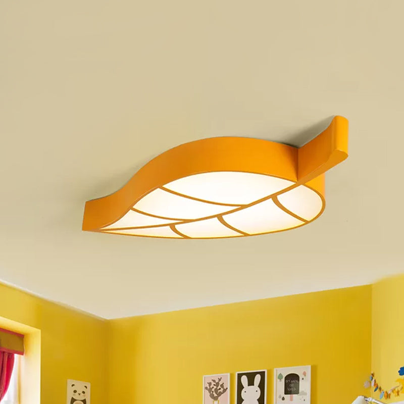 Leaf-Shaped Flush Mount Acrylic Led Ceiling Lamp For Kids’ Bedroom In Red/Yellow/Blue