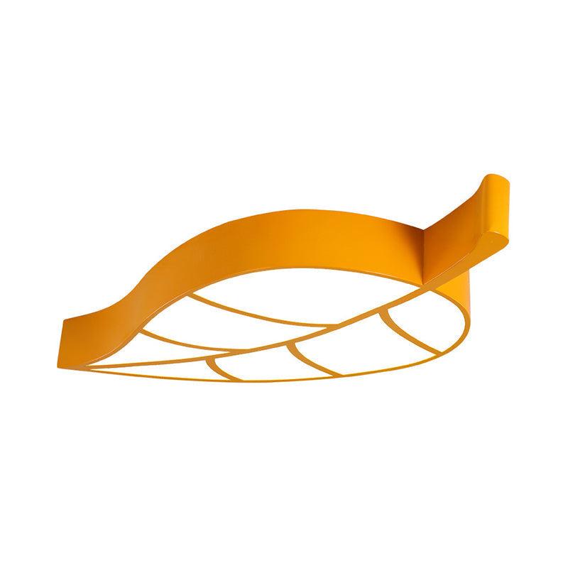 Leaf-Shaped Flush Mount Acrylic Led Ceiling Lamp For Kids’ Bedroom In Red/Yellow/Blue