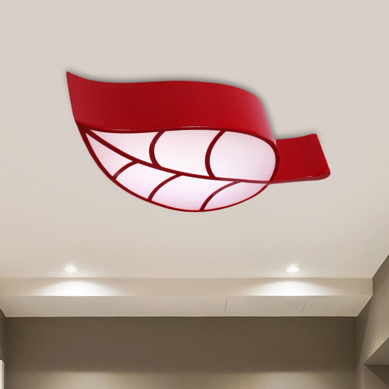 Leaf-Shaped Flush Mount Acrylic Led Ceiling Lamp For Kids’ Bedroom In Red/Yellow/Blue Red