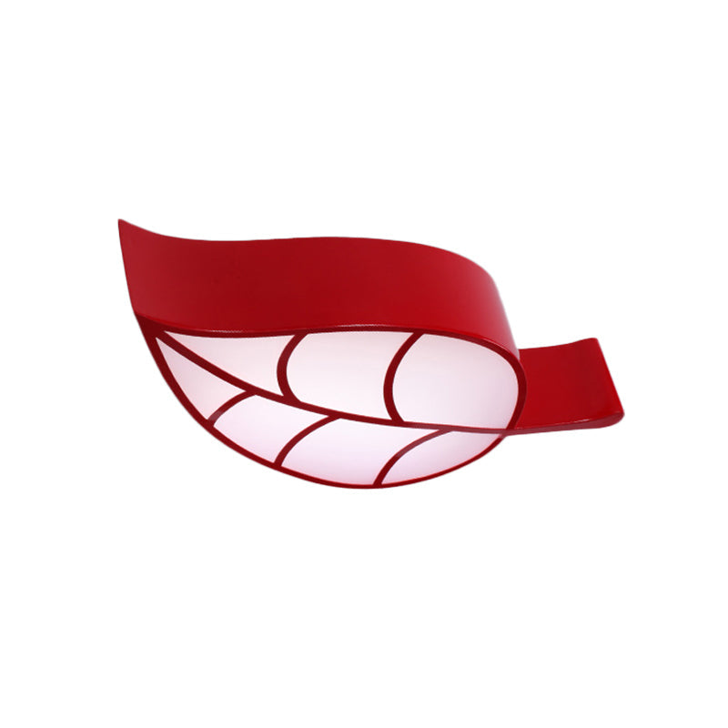 Leaf-Shaped Flush Mount Acrylic Led Ceiling Lamp For Kids’ Bedroom In Red/Yellow/Blue