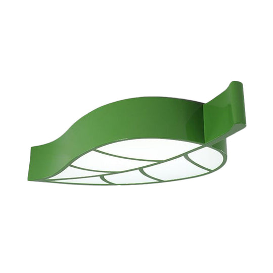 Leaf-Shaped Flush Mount Acrylic Led Ceiling Lamp For Kids’ Bedroom In Red/Yellow/Blue