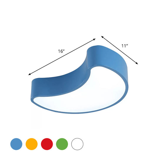 Semi-Moon Led Acrylic Flush Mount Ceiling Fixture For Kids’ Leisure Area - White/Red/Yellow Lighting