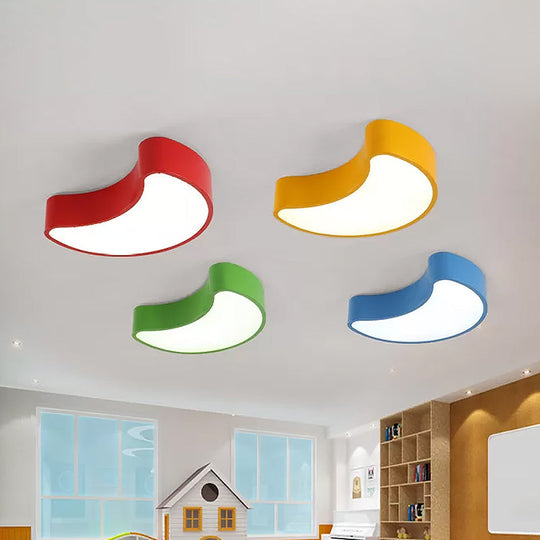 Semi-Moon Led Acrylic Flush Mount Ceiling Fixture For Kids’ Leisure Area - White/Red/Yellow Lighting