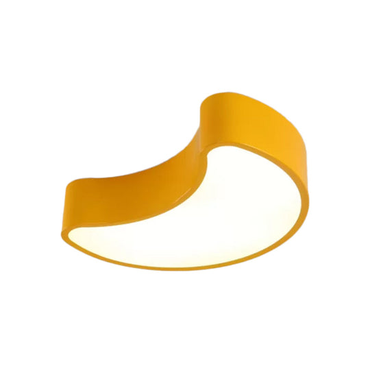 Semi-Moon Led Acrylic Flush Mount Ceiling Fixture For Kids’ Leisure Area - White/Red/Yellow Lighting