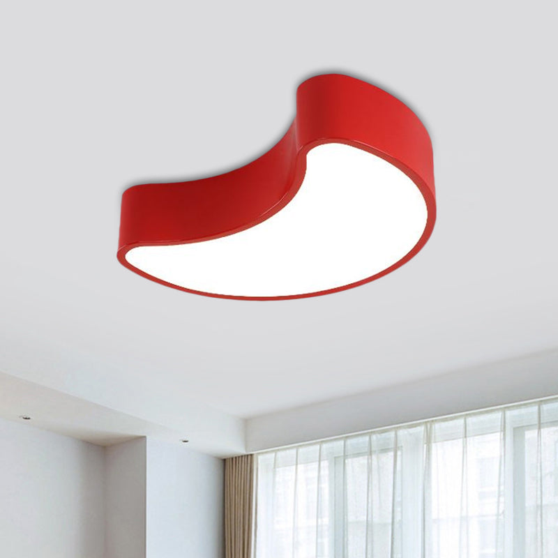 Semi-Moon Led Acrylic Flush Mount Ceiling Fixture For Kids’ Leisure Area - White/Red/Yellow Lighting