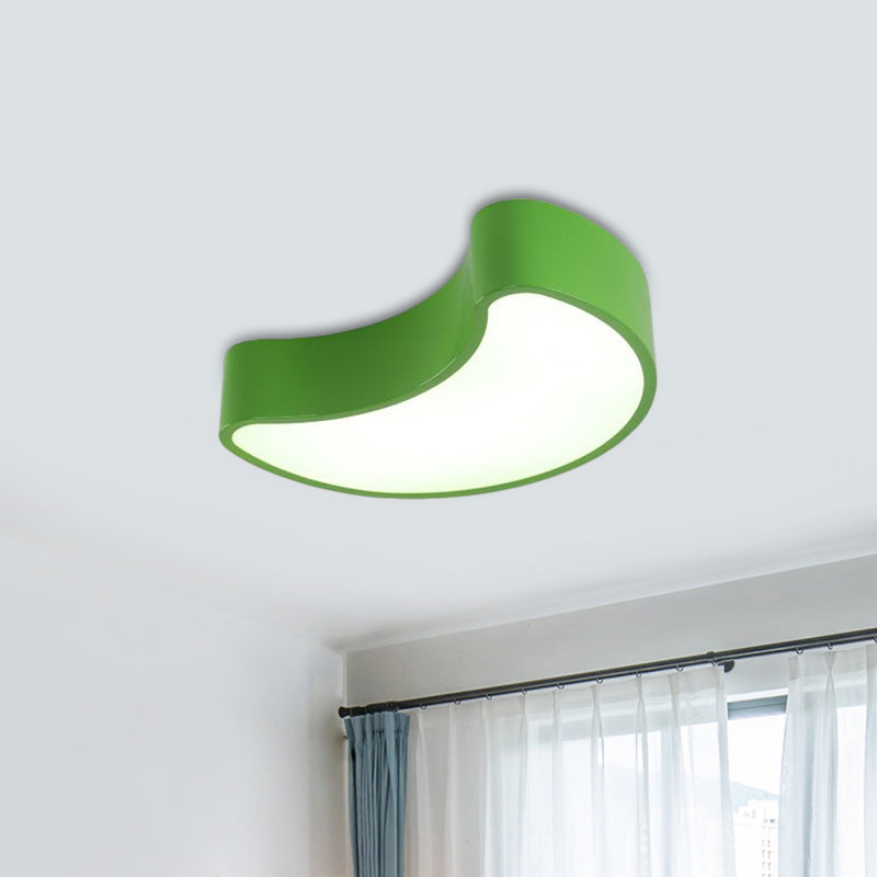 Semi-Moon Led Acrylic Flush Mount Ceiling Fixture For Kids’ Leisure Area - White/Red/Yellow Lighting