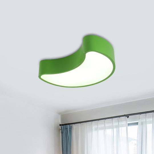 Semi-Moon Led Acrylic Flush Mount Ceiling Fixture For Kids Leisure Area - White/Red/Yellow Lighting