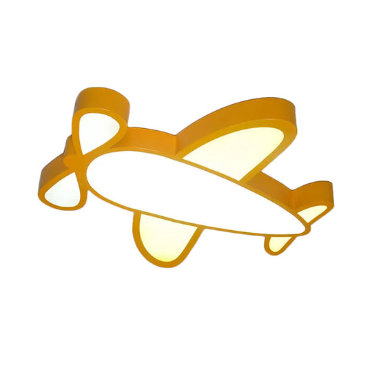 Kids Led Flush Light Fixture With Battle-Plane Design - Acrylic Shade In Red/Yellow/Blue Warm/White