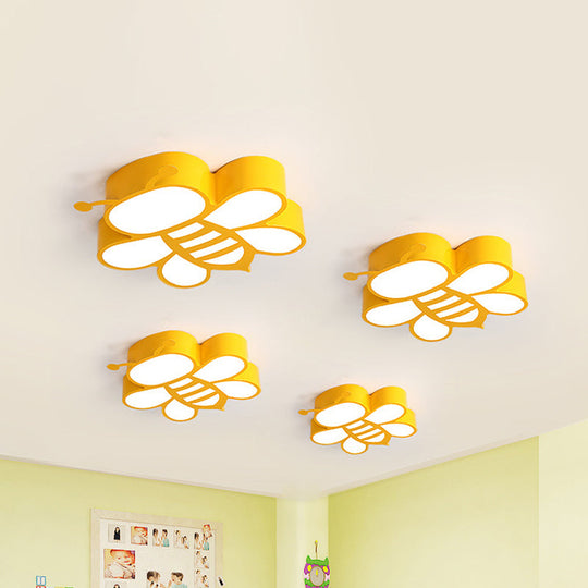 Cartoon Bee Led Ceiling Lamp For Kids’ Room In Yellow With Warm/White Light