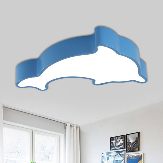 Cartoon Dolphin Led Flushmount Light For Children’s Room - Acrylic Ceiling Mounted Green/Blue/Red