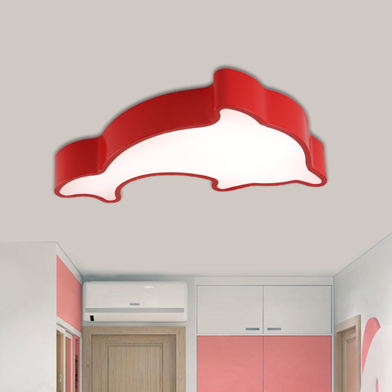 Cartoon Dolphin Led Flushmount Light For Children’s Room - Acrylic Ceiling Mounted Green/Blue/Red