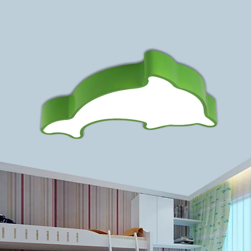 Cartoon Dolphin Led Flushmount Light For Children’s Room - Acrylic Ceiling Mounted Green/Blue/Red