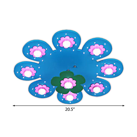 9-Light Flower Flush Mount Kids Wood Ceiling Lamp For Nursing Room And Girl’s Bedroom