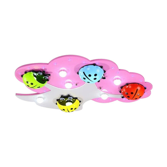 Kid’s Led Ladybug Ceiling Light In Pink/Green With Acrylic Shade