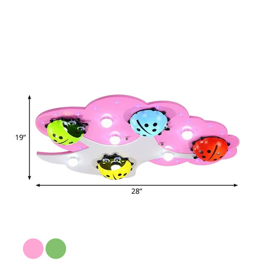 Kid’s Led Ladybug Ceiling Light In Pink/Green With Acrylic Shade