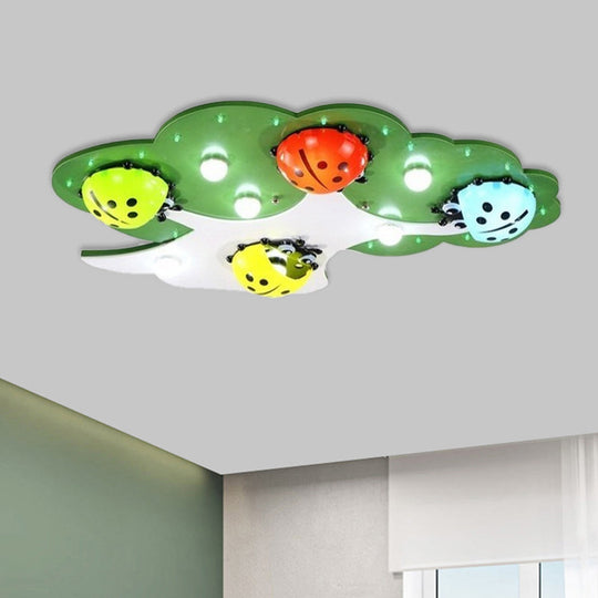 Kid’s Led Ladybug Ceiling Light In Pink/Green With Acrylic Shade