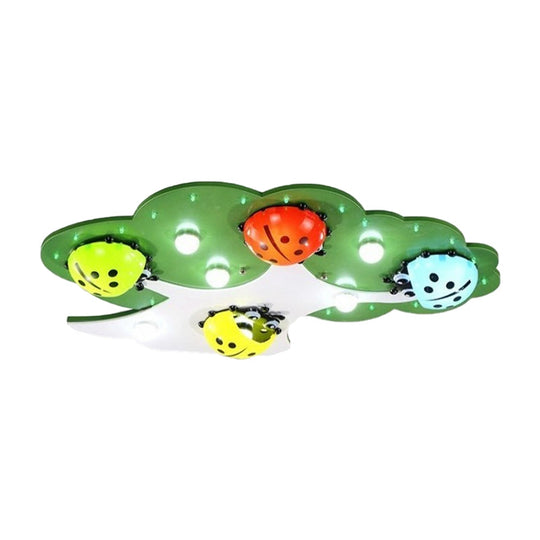 Kid’s Led Ladybug Ceiling Light In Pink/Green With Acrylic Shade