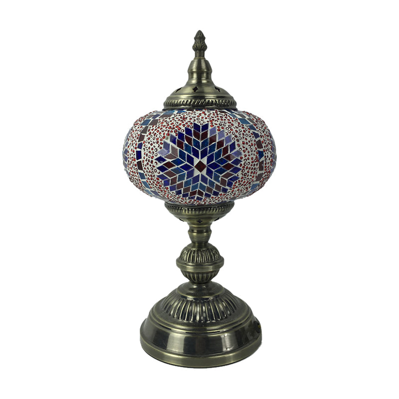 Angela - Vintage 1 Head Bedroom Table Lamp Bronze Task Lighting With Spherical Red/Blue/Multi-Color