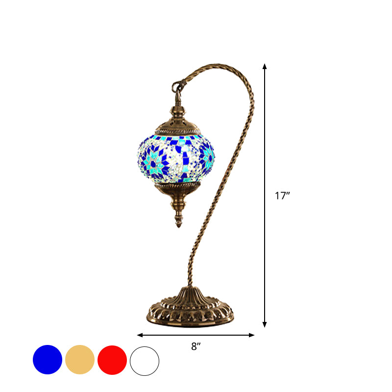 Traditional Red/White/Yellow Glass Table Lamp For Coffee Shop Nights - Global Design With Metal Base