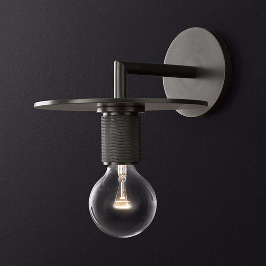 Sleek 1-Bulb Wall Mount Lamp: Minimalistic Exposed Bulb Metal Sconce In Black/Brass/Chrome Finish