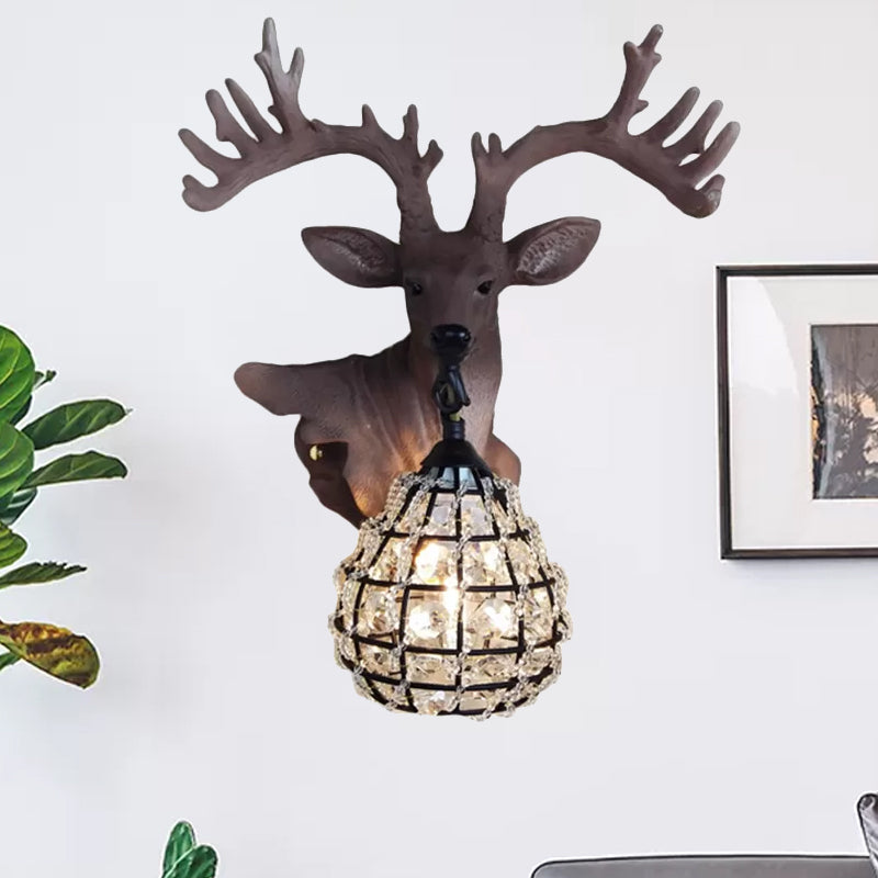 Traditional Resin Elk Wall Sconce - Bedroom Lighting Fixture (1 Light) In Black/Gold Left/Right