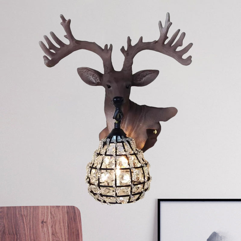 Traditional Resin Elk Wall Sconce - Bedroom Lighting Fixture (1 Light) In Black/Gold Left/Right