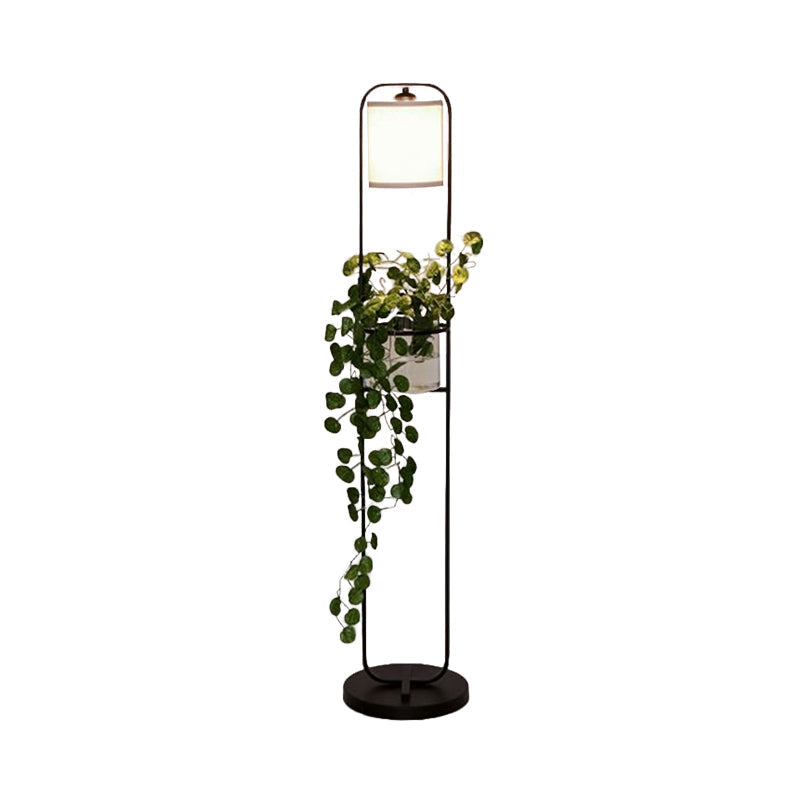 Modern Black Fabric Drum Floor Lamp With Clear Glass Pot Deco - 1/2-Light Lighting For Warehouses