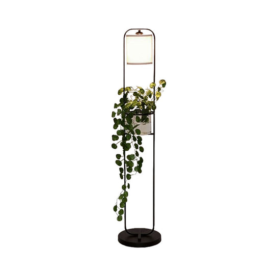 Modern Black Fabric Drum Floor Lamp With Clear Glass Pot Deco - 1/2-Light Lighting For Warehouses