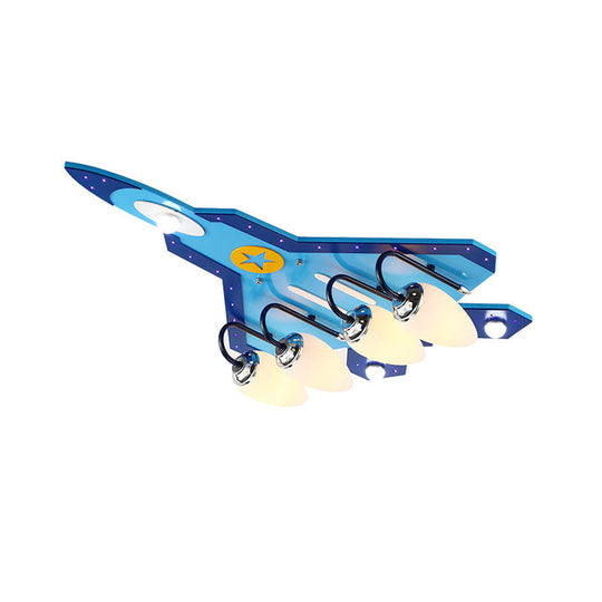 Blue Cartoon Plane Close-To-Ceiling Flushmount Lamp With Warm/White Lighting - 3/5 Bulb Wooden