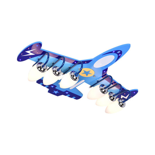 Blue Wood Jet Ceiling Light Fixture With 6 Cartoon Bulbs - Perfect For Childs Room