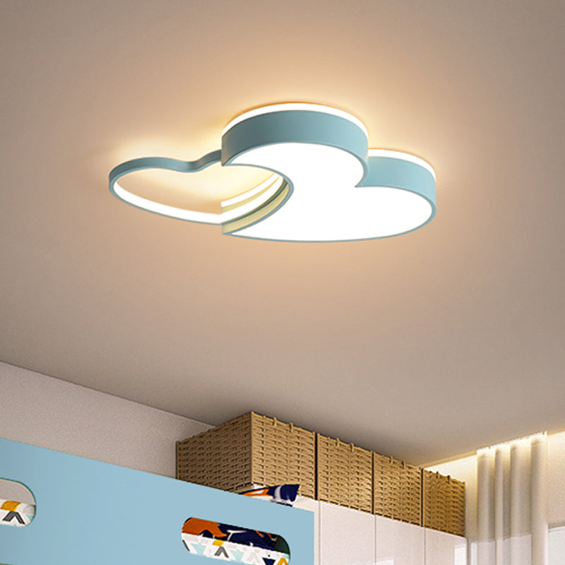 Dual - Heart Kid’s Flush Light: Acrylic Macaron Led Ceiling Lamp In Pink/Blue/Gold 21.5’/25.5’ Wide