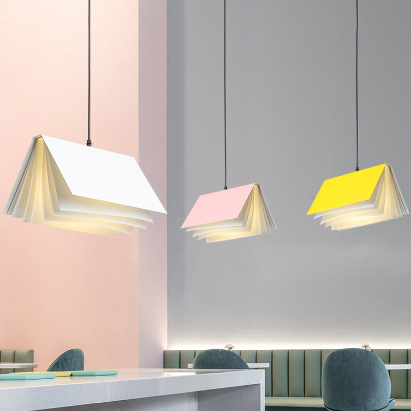 Cafe Pendant Lamp - Book Design Metal Construction Single-Bulb Macaron Ceiling Hang Light In