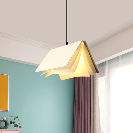 Cafe Pendant Lamp - Book Design Metal Construction Single-Bulb Macaron Ceiling Hang Light In