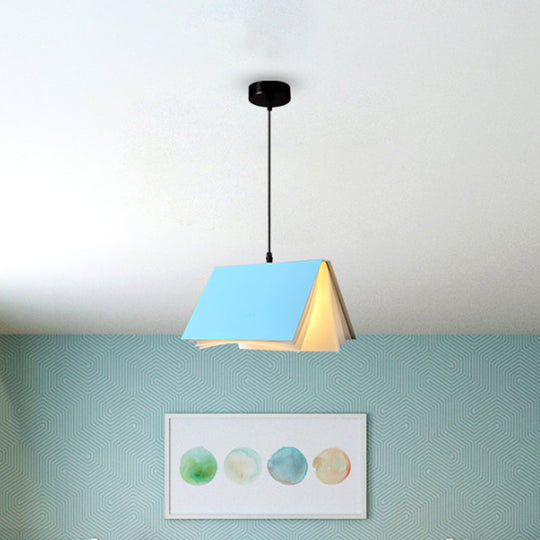 Cafe Pendant Lamp - Book Design Metal Construction Single-Bulb Macaron Ceiling Hang Light In