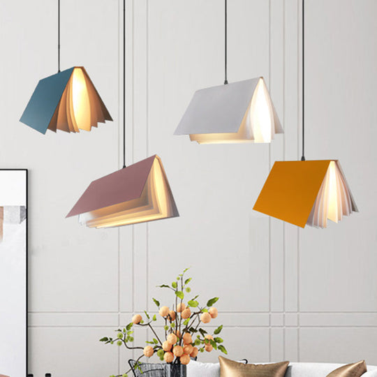 Cafe Pendant Lamp - Book Design Metal Construction Single-Bulb Macaron Ceiling Hang Light In