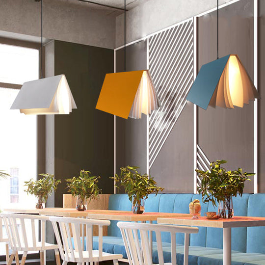 Cafe Pendant Lamp - Book Design Metal Construction Single-Bulb Macaron Ceiling Hang Light In