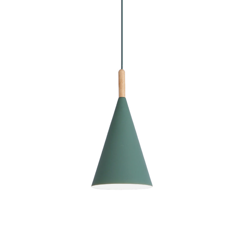 Conical Kindergarten Ceiling Pendant - 1-Light Macaron Hanging Light Fixture In Pink/Yellow/Grey