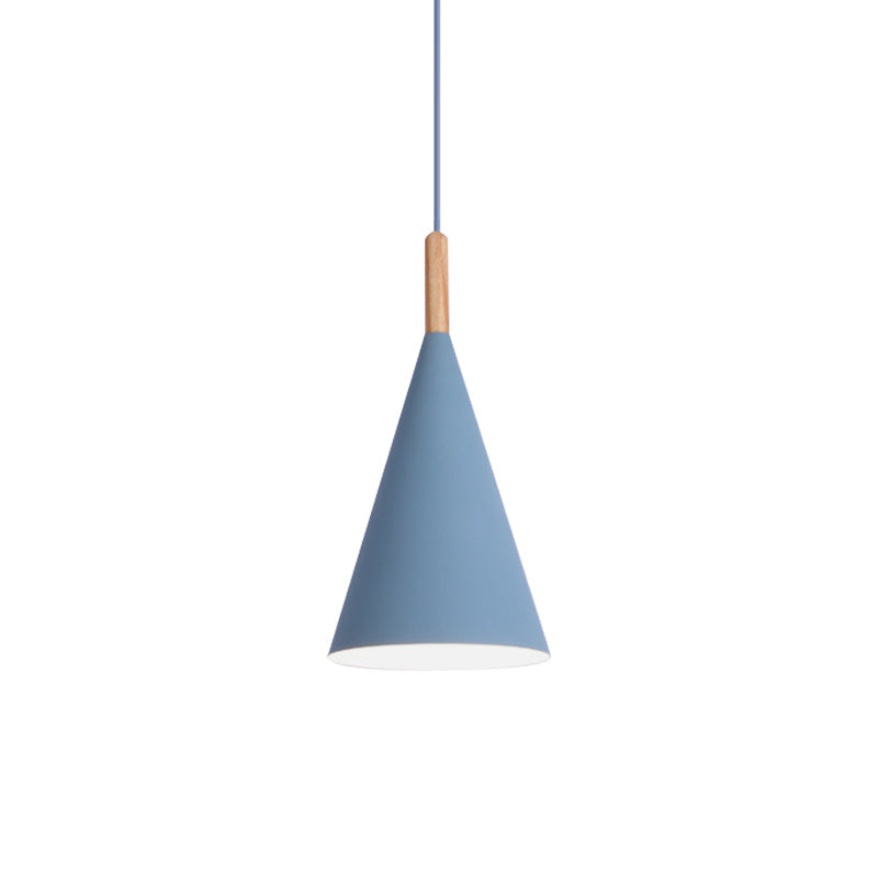 Conical Kindergarten Ceiling Pendant - 1-Light Macaron Hanging Light Fixture In Pink/Yellow/Grey