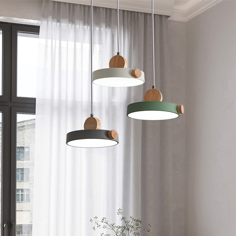 Modern Nordic Led Hanging Acrylic Lamp With Wood Accent In Grey/White/Green