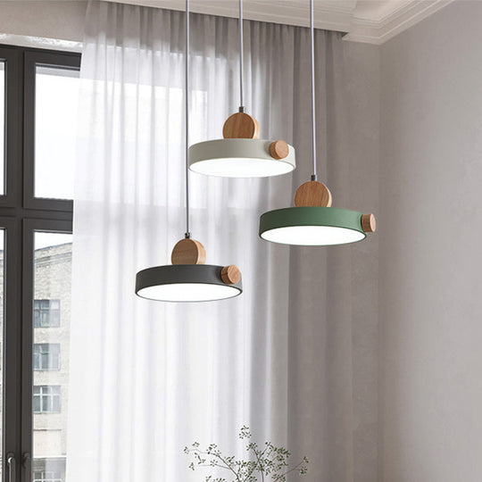 Modern Nordic Led Hanging Acrylic Lamp With Wood Accent In Grey/White/Green