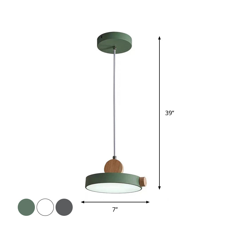 Modern Nordic Led Hanging Acrylic Lamp With Wood Accent In Grey/White/Green