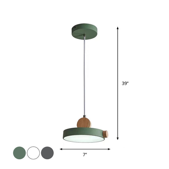 Modern Nordic Led Hanging Acrylic Lamp With Wood Accent In Grey/White/Green