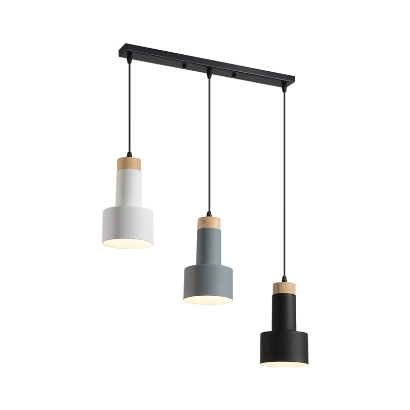 Nordic Metal Hanging Pendant Light With 3 Round/Linear Heads Black/Grey/White Multi Ceiling &