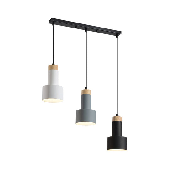 Nordic Metal Hanging Pendant Light With 3 Round/Linear Heads Black/Grey/White Multi Ceiling &