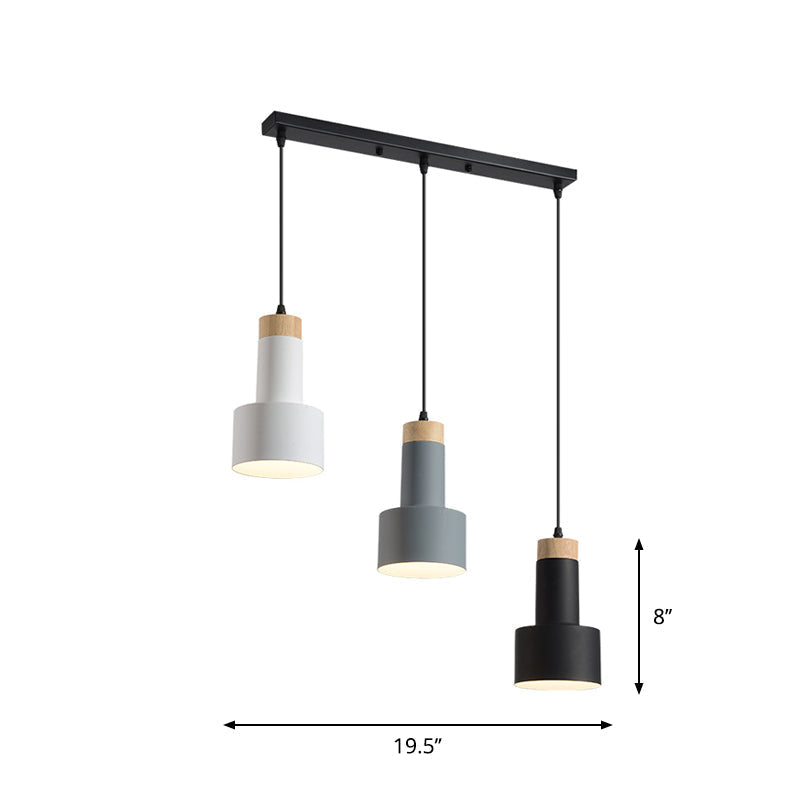 Nordic Metal Hanging Pendant Light With 3 Round/Linear Heads Black/Grey/White Multi Ceiling &