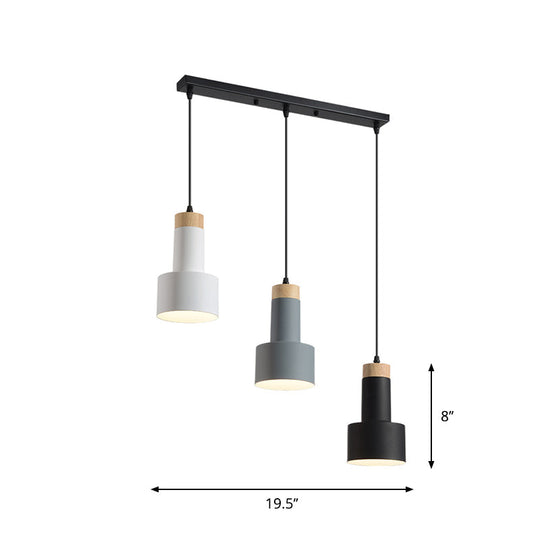 Nordic Metal Hanging Pendant Light With 3 Round/Linear Heads Black/Grey/White Multi Ceiling &