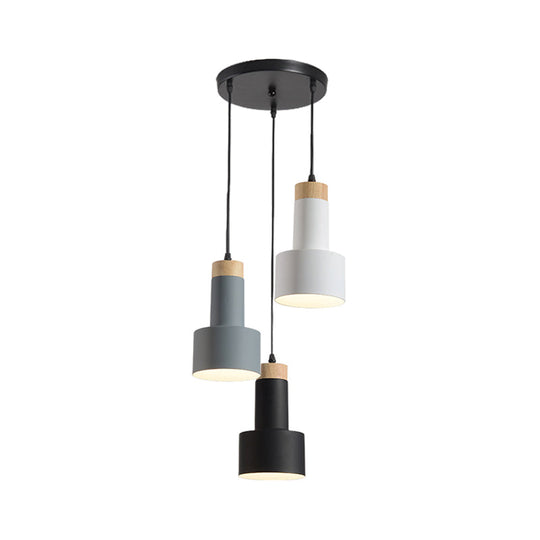 Nordic Metal Hanging Pendant Light With 3 Round/Linear Heads Black/Grey/White Multi Ceiling &