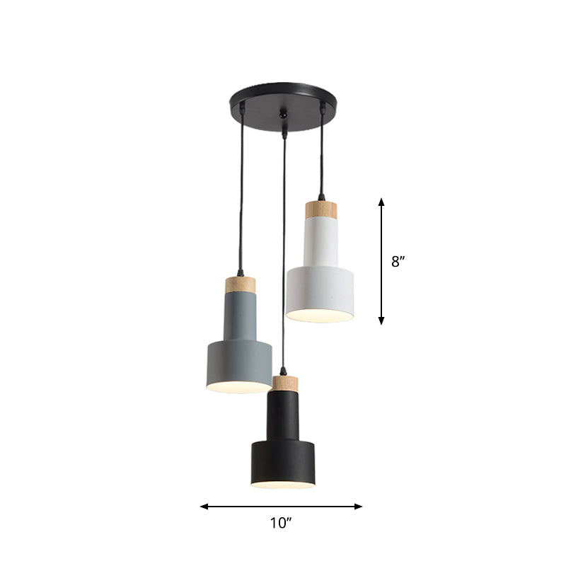 Nordic Metal Hanging Pendant Light With 3 Round/Linear Heads Black/Grey/White Multi Ceiling &