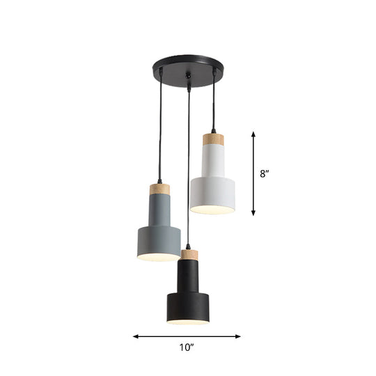 Nordic Metal Hanging Pendant Light With 3 Round/Linear Heads Black/Grey/White Multi Ceiling &