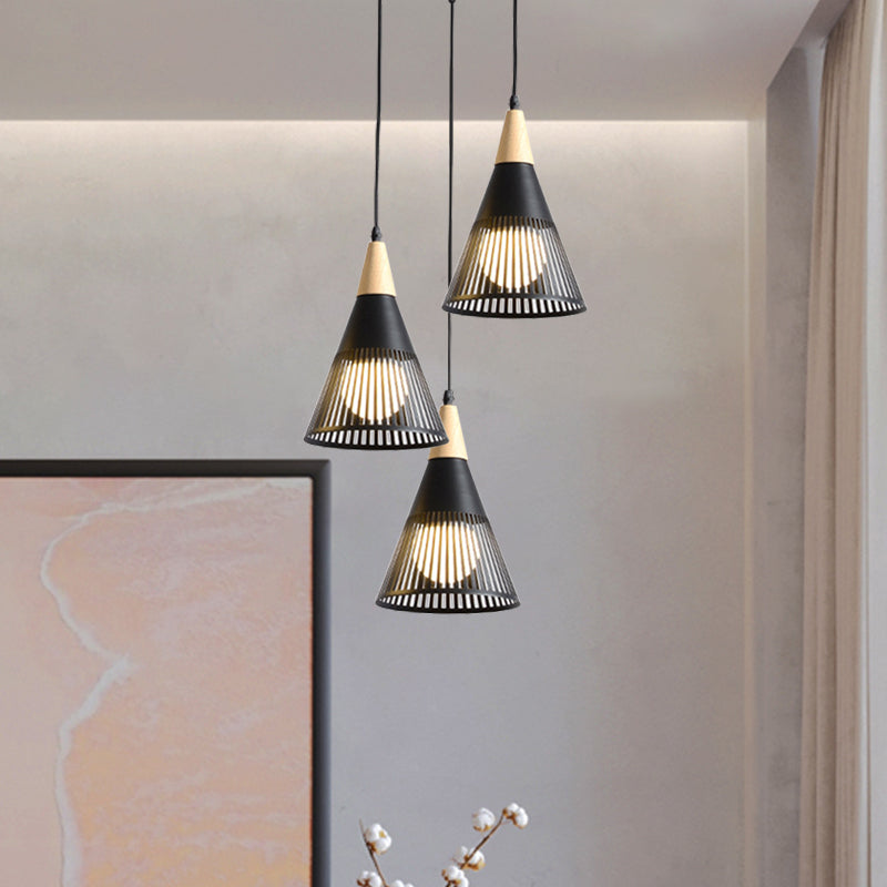 Nordic Metal Hanging Pendant Light With 3 Round/Linear Heads Black/Grey/White Multi Ceiling &